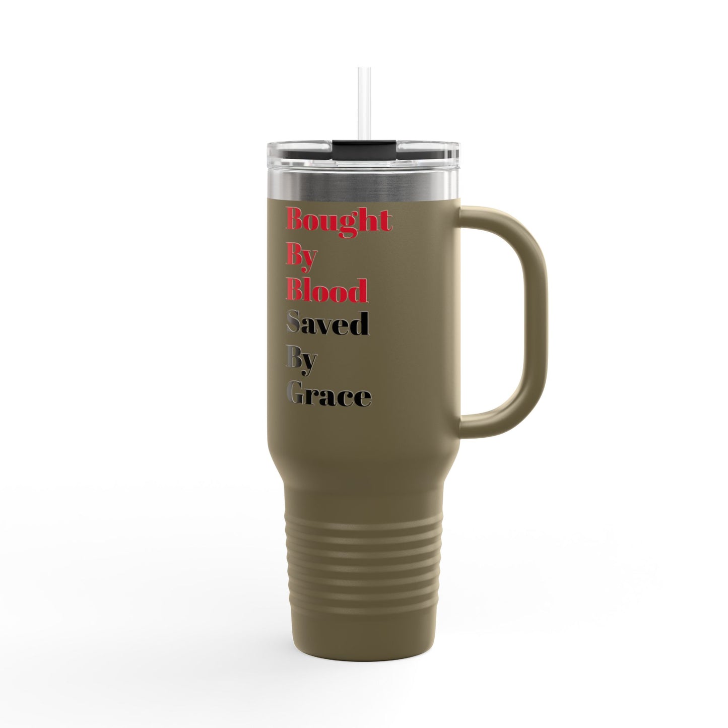 Inspirational Insulated Travel Mug - 40oz, "Bought By Blood, Saved By Grace"